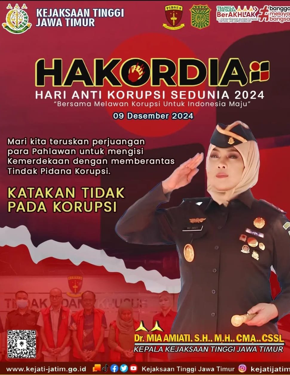 Kajati Jatim Mia Amiati Beri Pesan Khusus di Peringatan HAKORDIA 2024